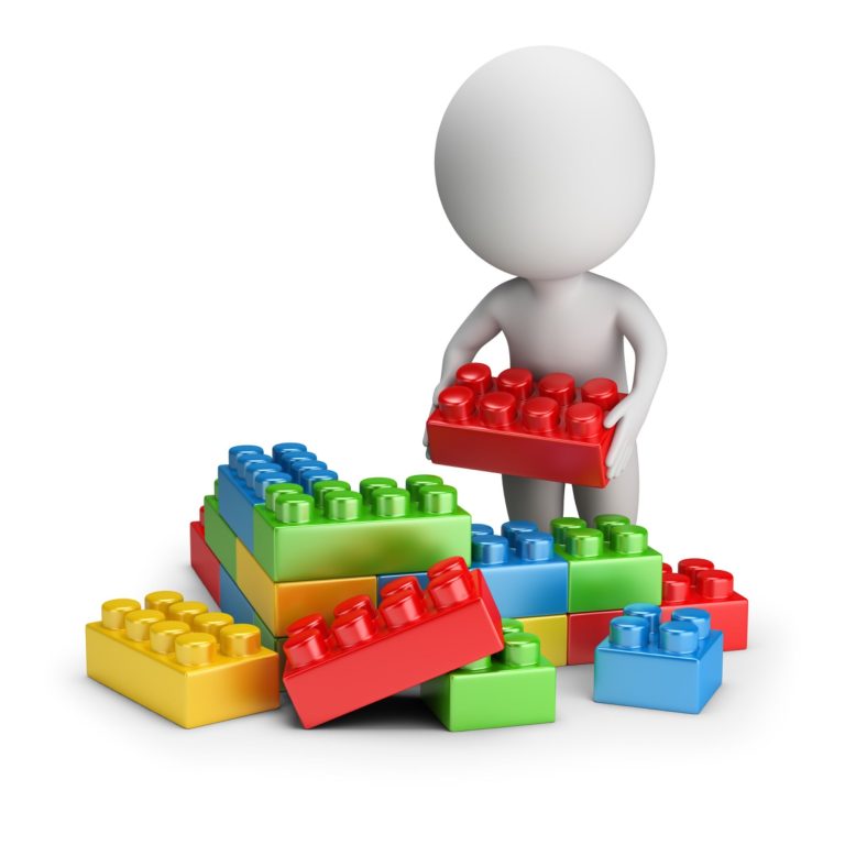 Bonhomme construisant un mur en briques de construction